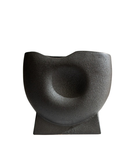 [FAD21019A Round Concave VaseBlack(16*12*39cm           ] Black Round Concave Vase-A